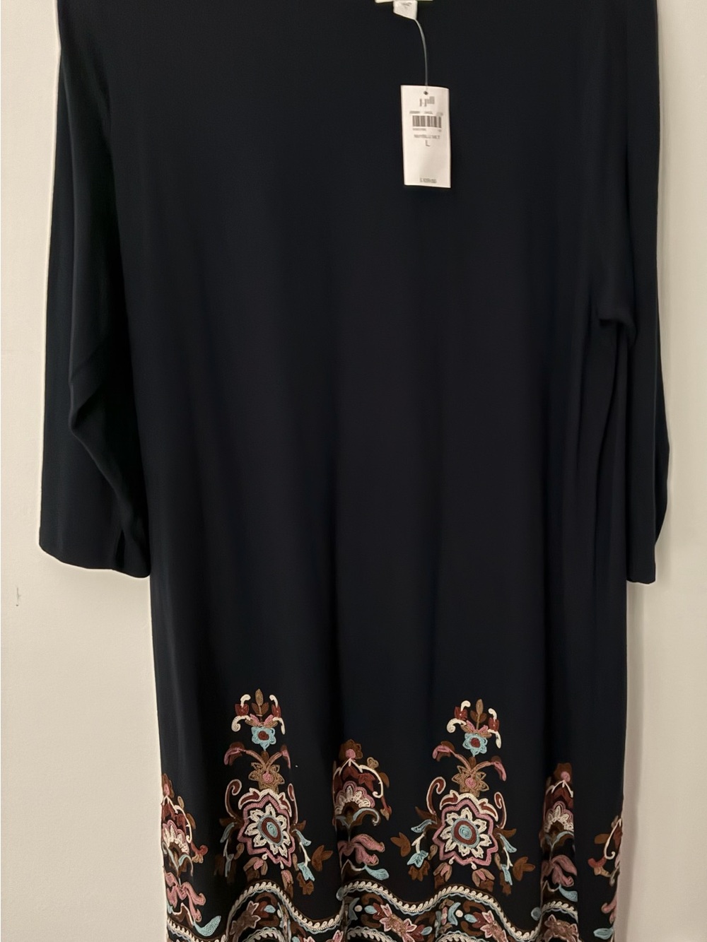 J Jill Women's Navy Embroidered Hem Tunic Dress -
